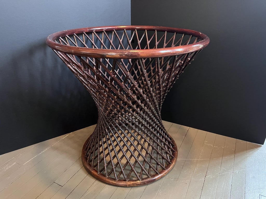 Vintage Glass Top Woven Rattan Sculptural Dining Table - 4