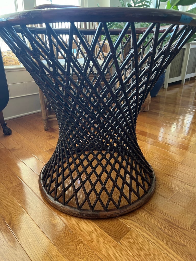 Vintage Glass Top Woven Rattan Sculptural Dining Table - 7