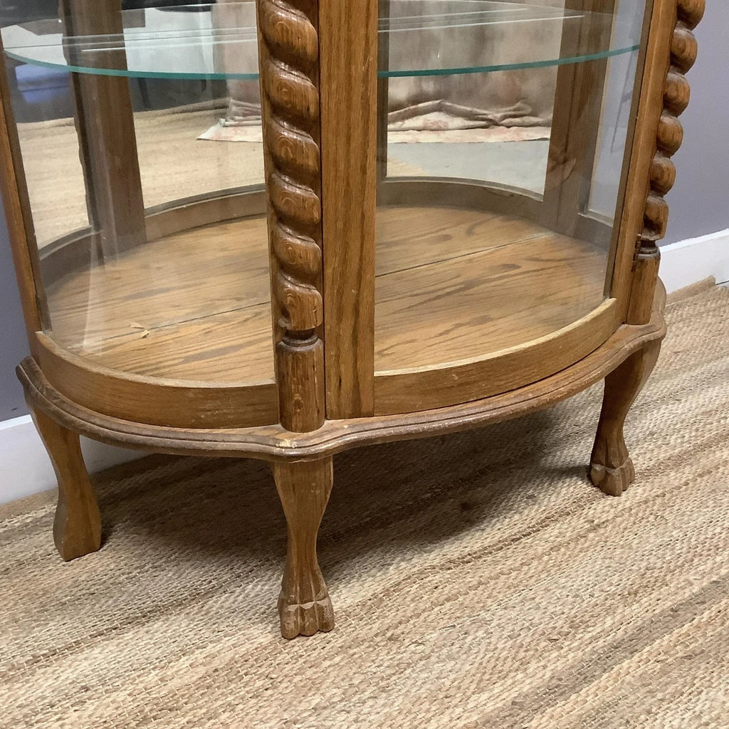 Oak China Cabinet W Additional Top Storage Glass Front Rope Turned Trim Mirrored - 6