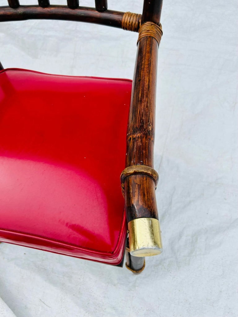 1980s Asian Style Red Vinyl Bamboo Chairs Set of 2 - 7