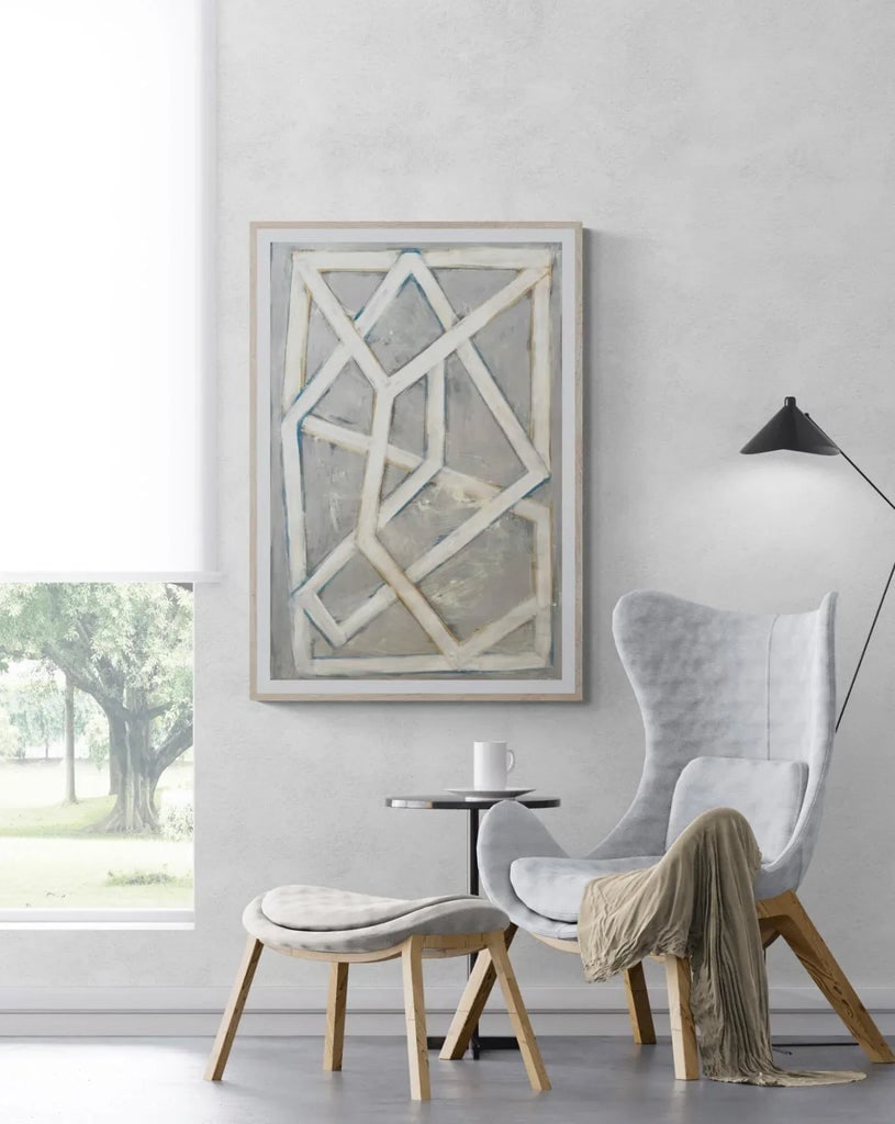 Sarah Vaaler Painting With Intersecting Lines in Gray and White - 2