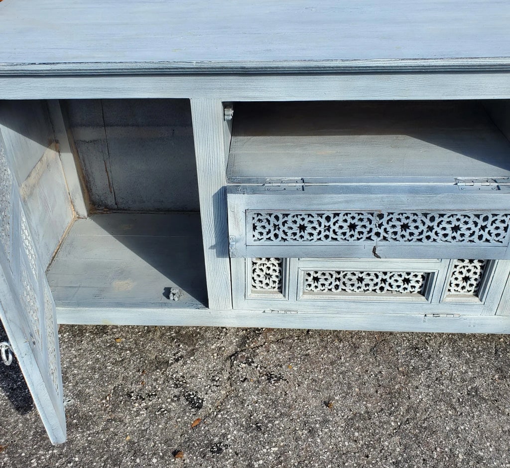 Moroccan Wooden Silver Wash Media Stand - 9