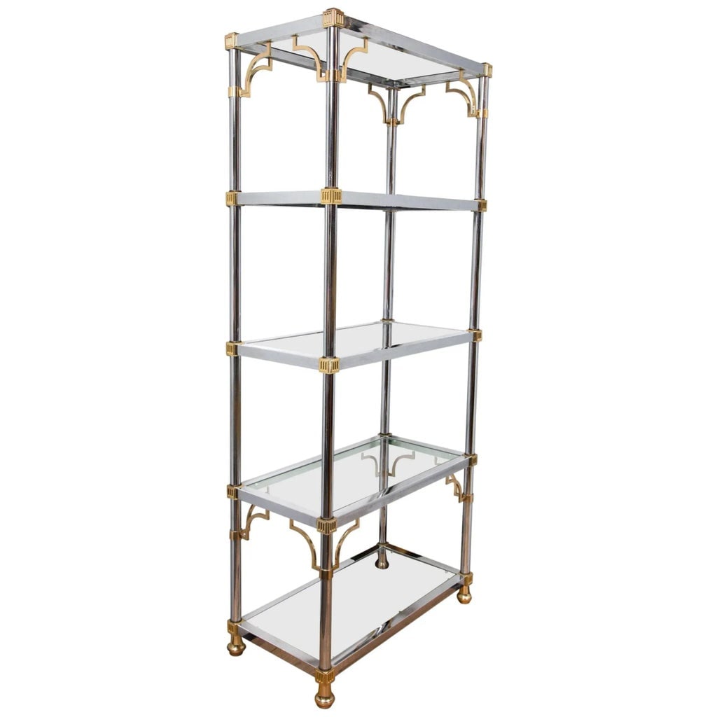 1970s Vintage Chrome and Brass Chinoiserie Style Etagere - 2