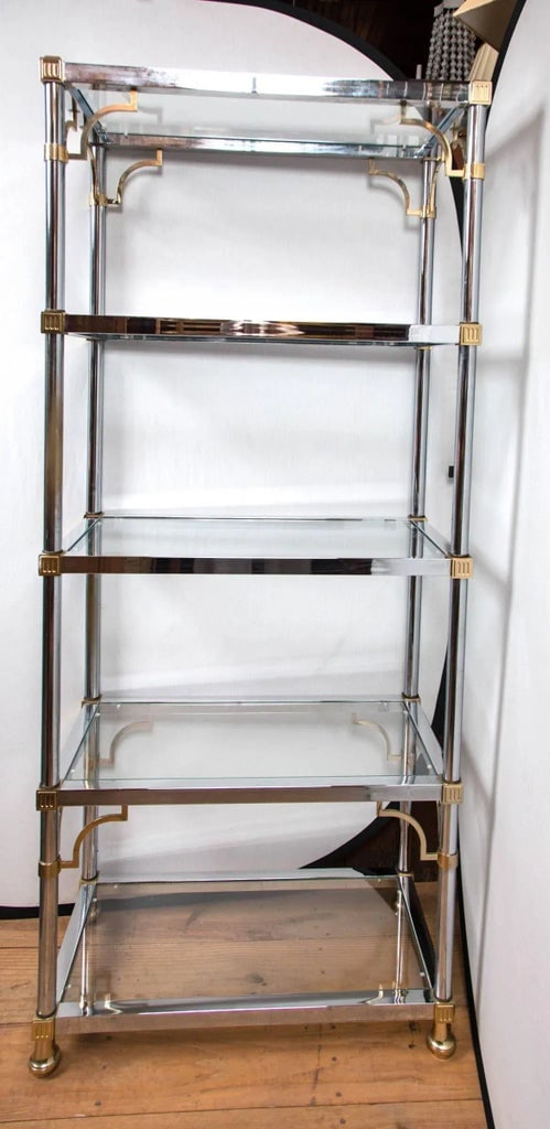 1970s Vintage Chrome and Brass Chinoiserie Style Etagere - 3
