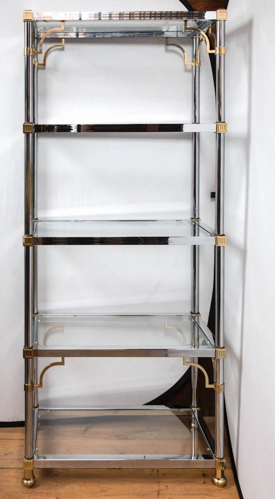 1970s Vintage Chrome and Brass Chinoiserie Style Etagere - 7