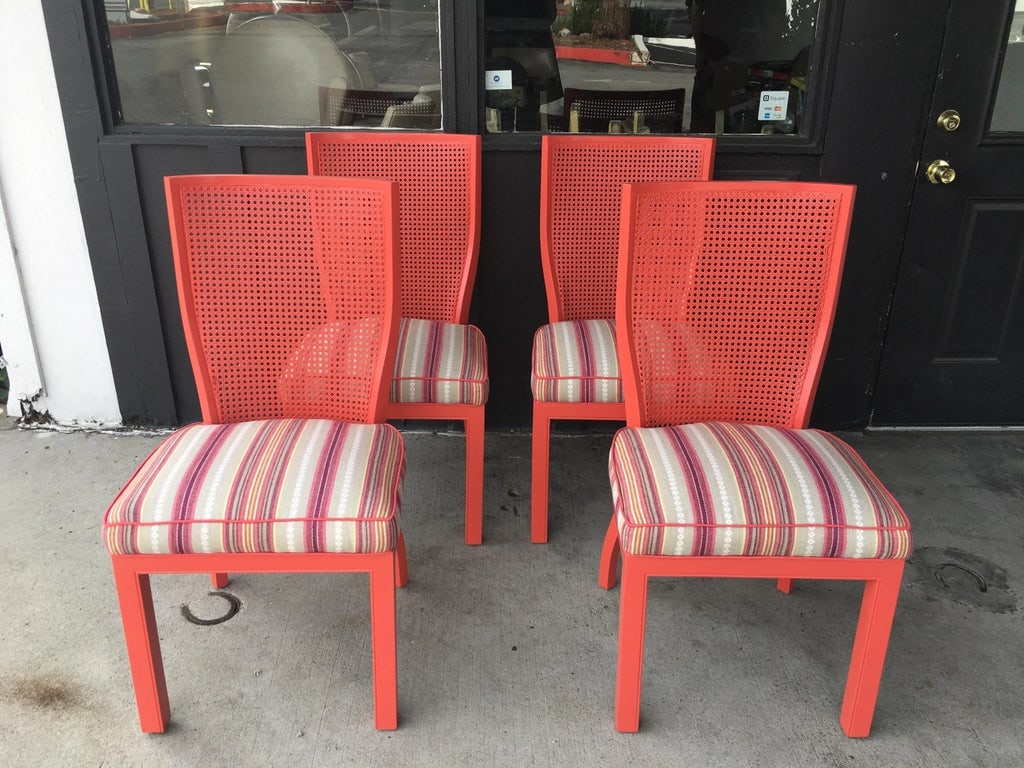1970s Vintage Cane Back Coral Chairs- Set of 4 - 13