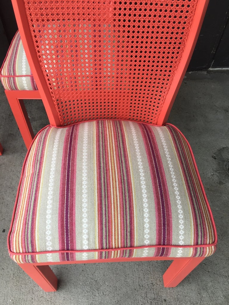 1970s Vintage Cane Back Coral Chairs- Set of 4 - 3