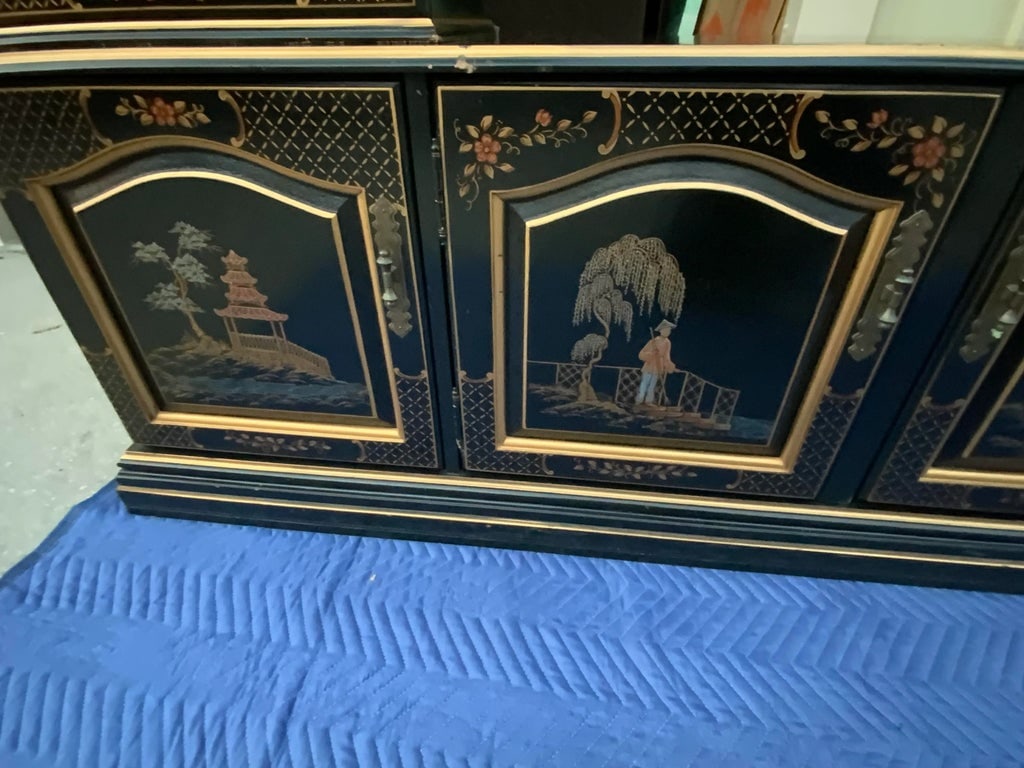 Mid 20th Century Vintage Jasper Chinoiserie Black Display China Curio Cabinet - 10