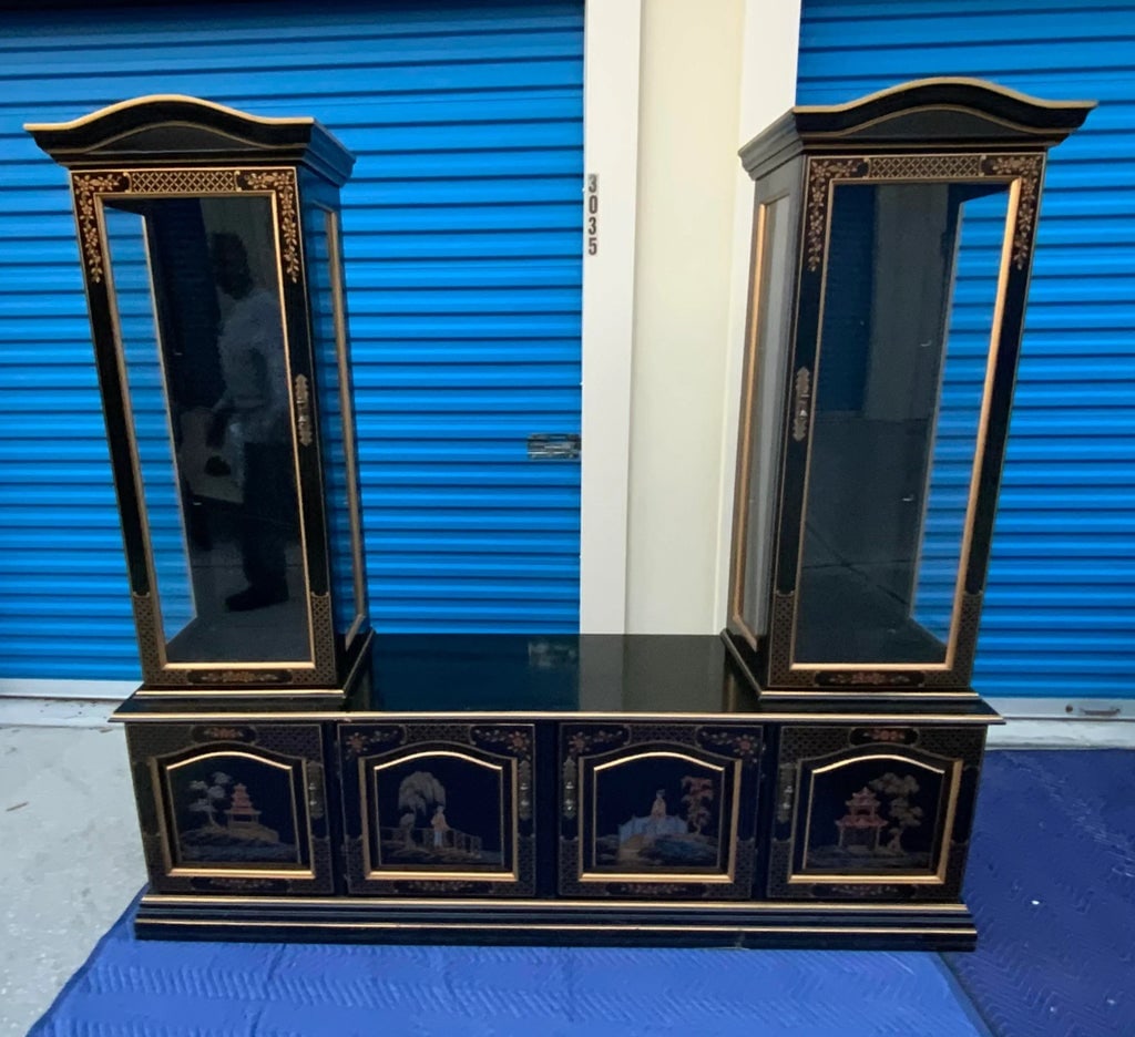 Mid 20th Century Vintage Jasper Chinoiserie Black Display China Curio Cabinet - 2