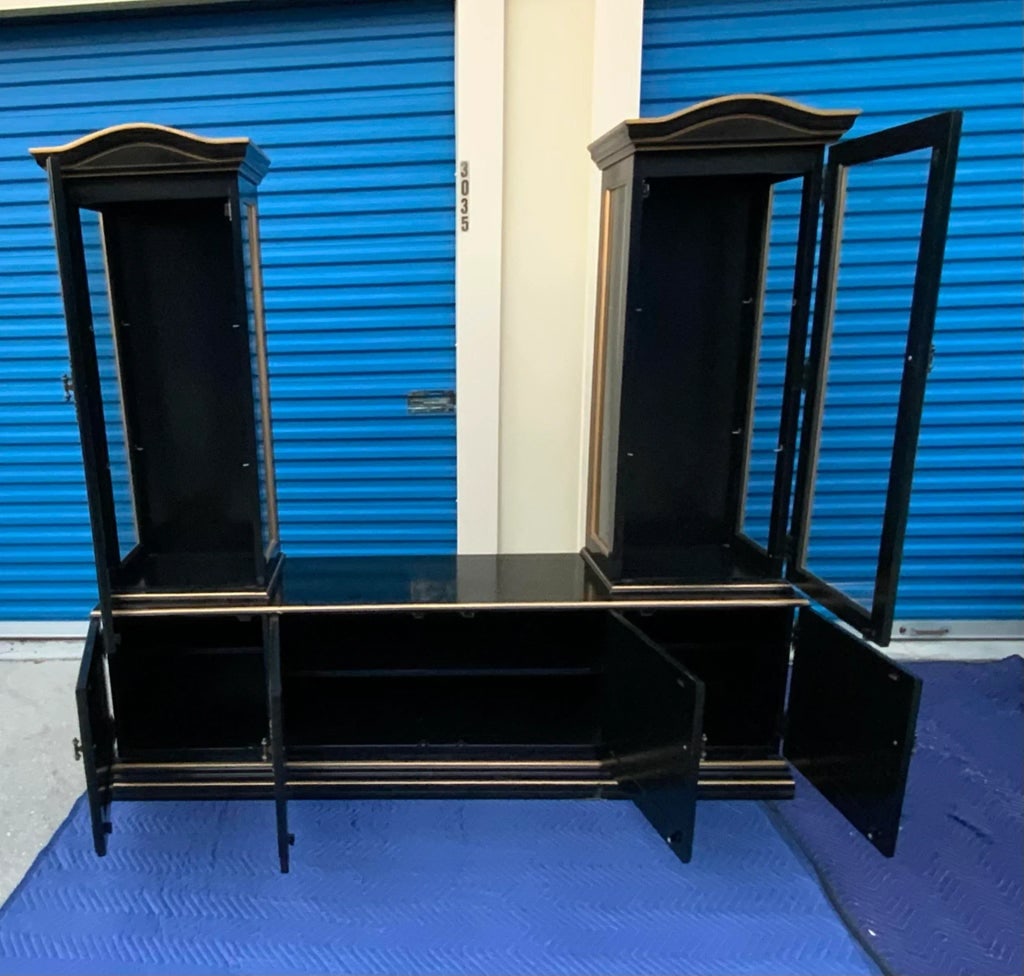 Mid 20th Century Vintage Jasper Chinoiserie Black Display China Curio Cabinet - 6