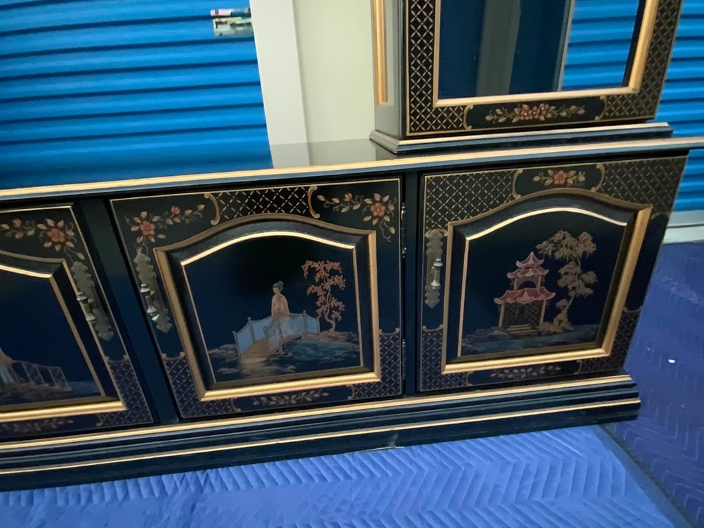 Mid 20th Century Vintage Jasper Chinoiserie Black Display China Curio Cabinet - 7