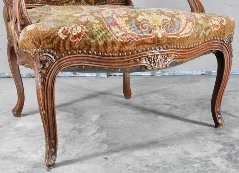 Late 19th Century French Needlepoint Rococo Fauteil - 8