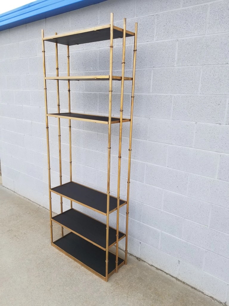 1960s Brass Etagere in Ebonized Mahogany Shelves and Bamboo Motifs - 4