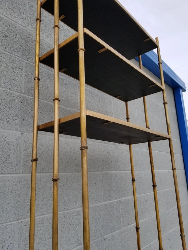 1960s Brass Etagere in Ebonized Mahogany Shelves and Bamboo Motifs - 5