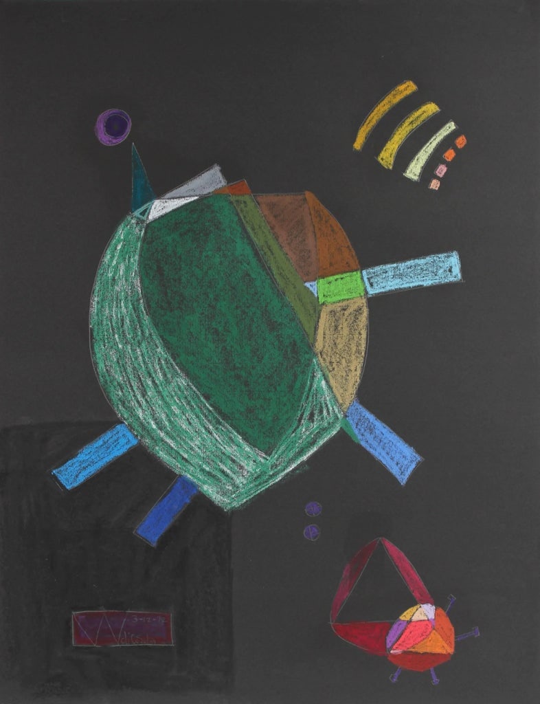 Michael Di Cosola Surrealist Abstract Pastel Drawing on Black Paper, 1972 - 2