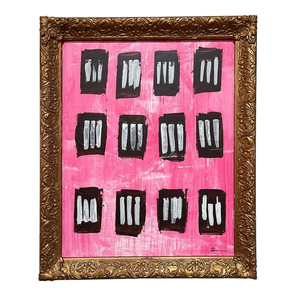 Original Modern Painting by Shannon Weir: Shannon Weir's original modern painting, created with acrylic on panel and framed in an antique gilt frame, exemplifies sophistication and contemporary elegance. Condition: Alterations: Original