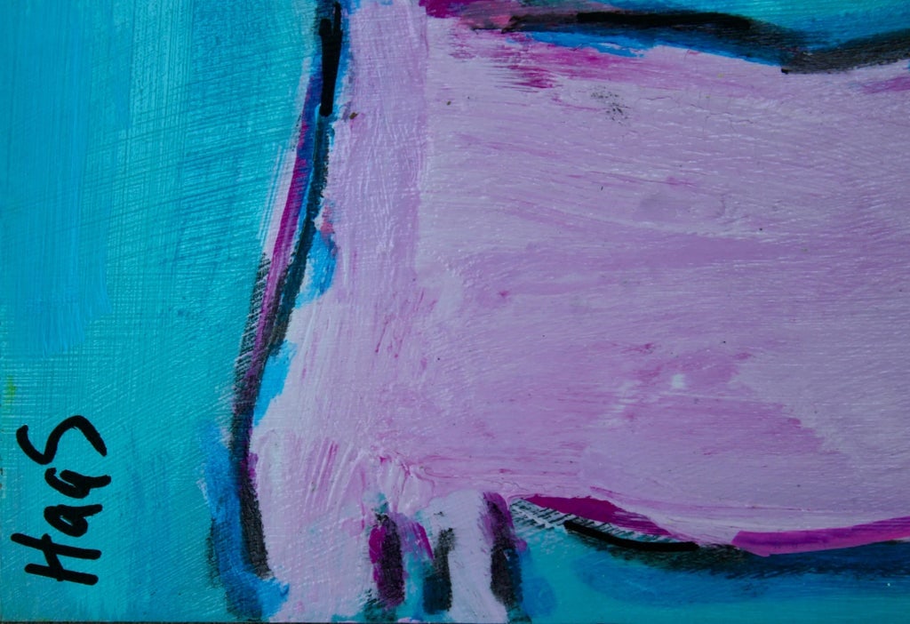 Contemporary Art, Pink Cat, Acrylic Mixed Media Painting - 2