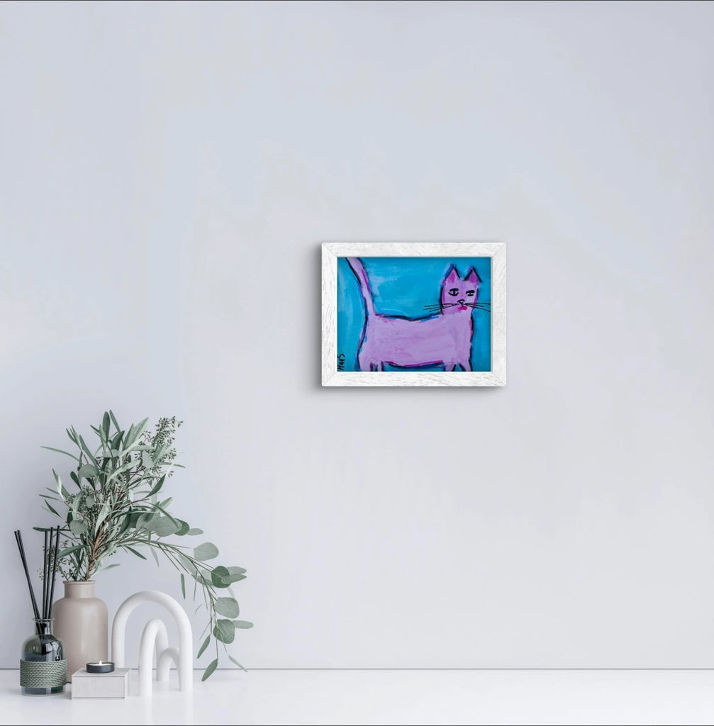 Contemporary Art, Pink Cat, Acrylic Mixed Media Painting - 7