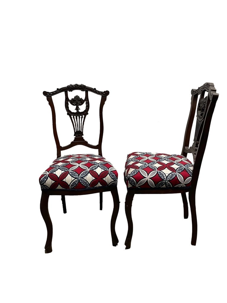 Early 20th Century Tribal Upholstered Edwardian Chairs - a Pair - 6