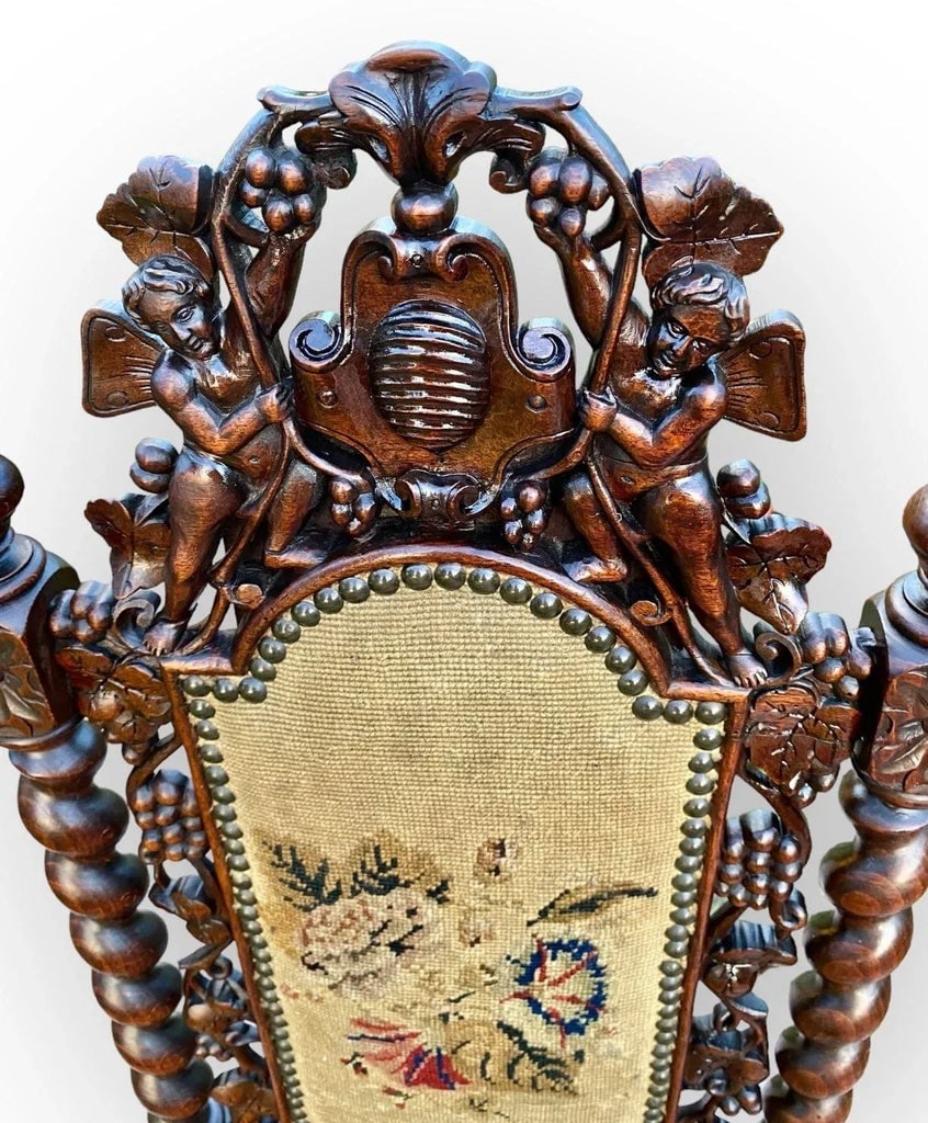 Late 19th Century Antique French Carved Walnut Side Chair With Needlepoint Upholstery - 3