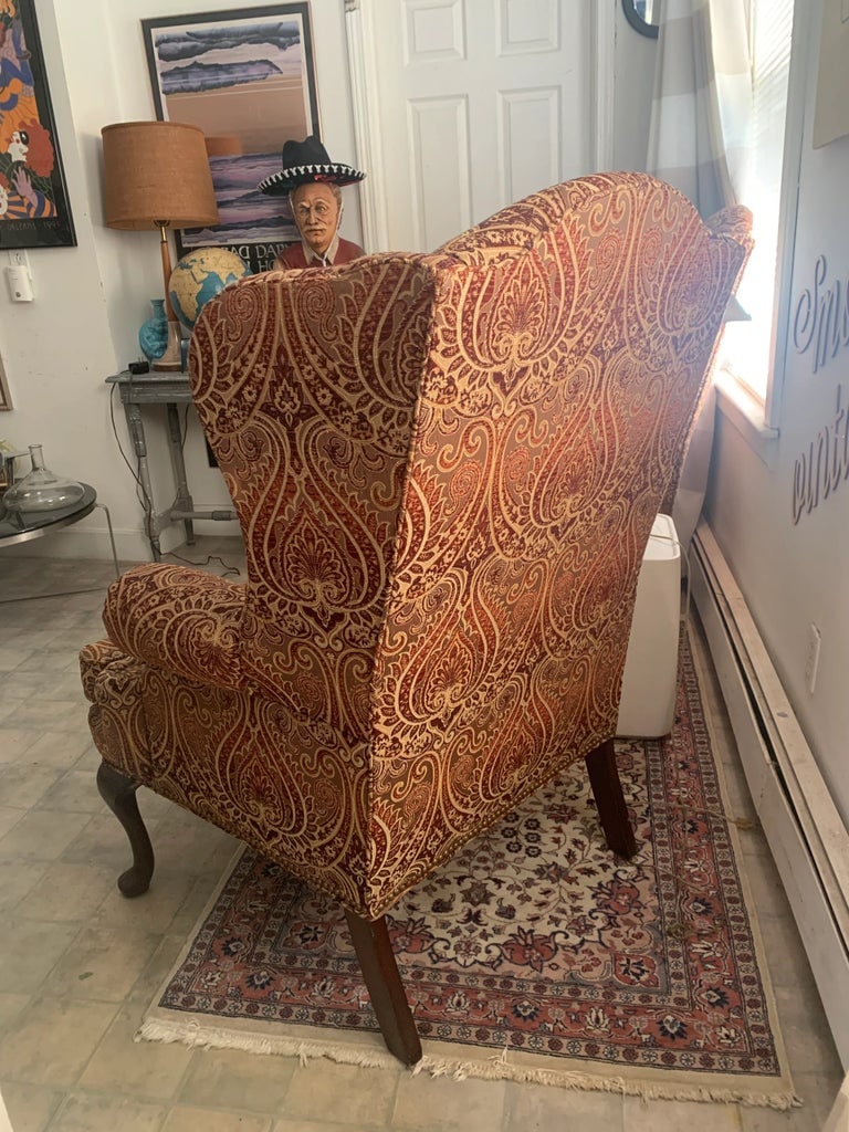 1970s Pair of Sherrill Furniture Wingback Chairs in Paisley Fabric - 7
