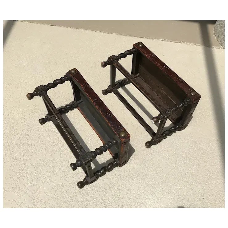 Early 20th Century Leather Top Oak Stools - a Pair - 10