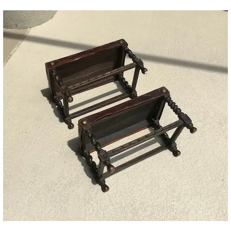 Early 20th Century Leather Top Oak Stools - a Pair - 6