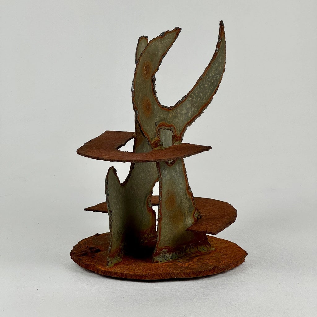 1960s Vintage Brutalist Hand Forged Sheet Metal Sculpture of Cactus, Signed - 5