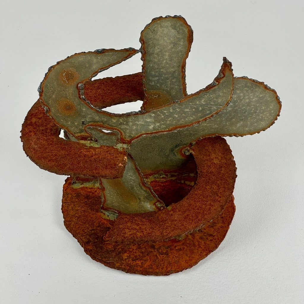 1960s Vintage Brutalist Hand Forged Sheet Metal Sculpture of Cactus, Signed - 7