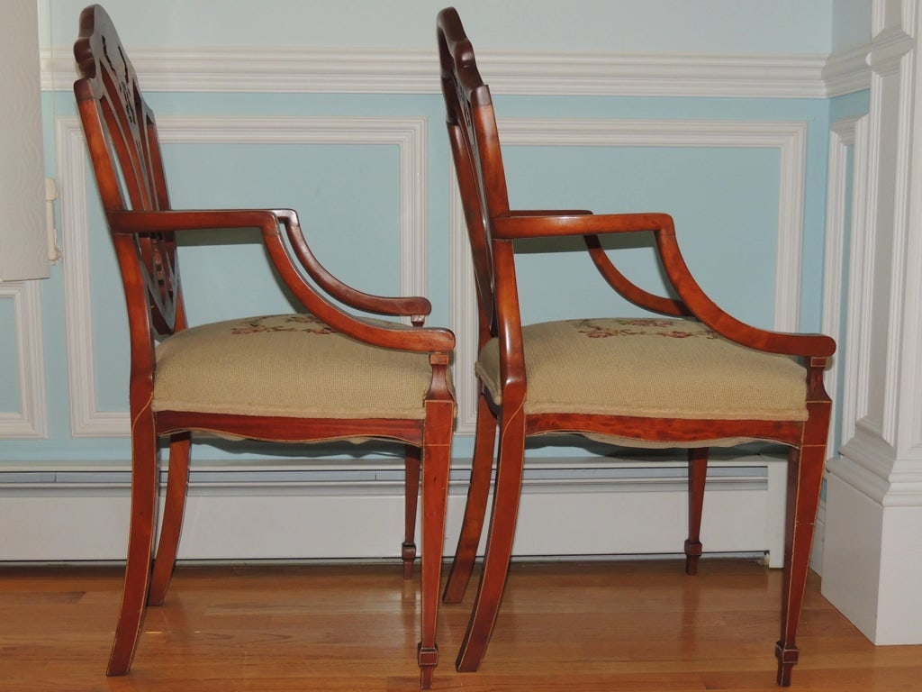 Early 20th Century Antique Adam Style Painted Shield Back Armchairs - Set of 2 - 4