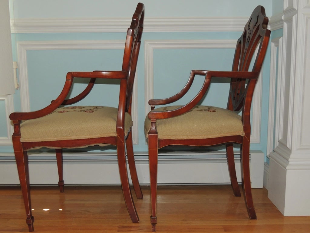 Early 20th Century Antique Adam Style Painted Shield Back Armchairs - Set of 2 - 6