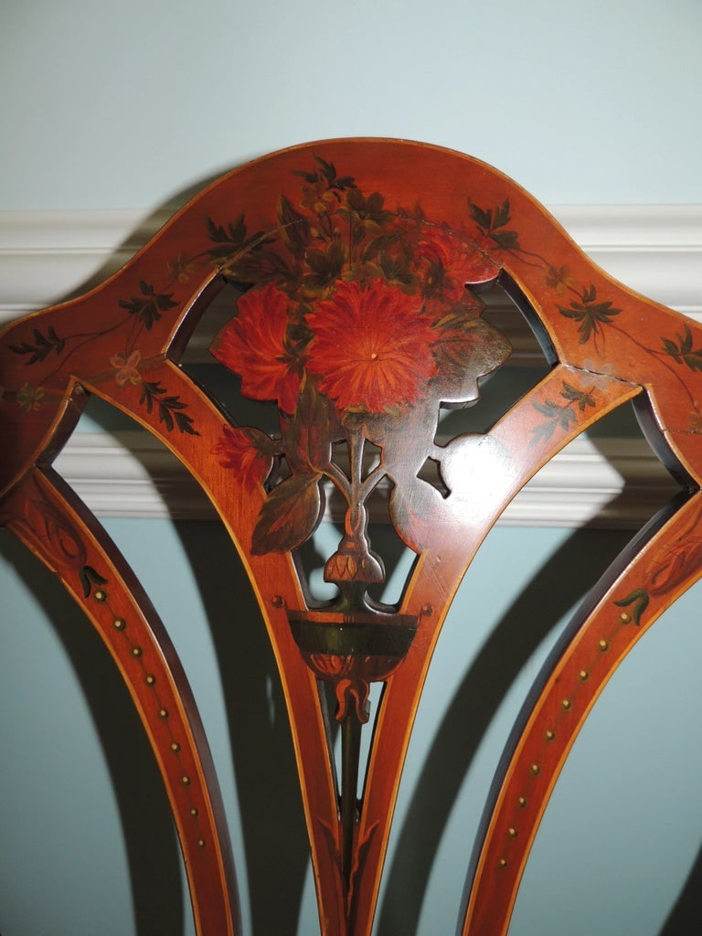 Early 20th Century Antique Adam Style Painted Shield Back Armchairs - Set of 2 - 7