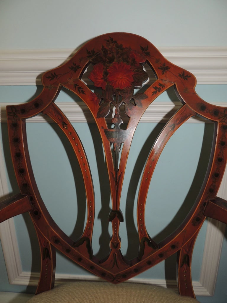 Early 20th Century Antique Adam Style Painted Shield Back Armchairs - Set of 2 - 8