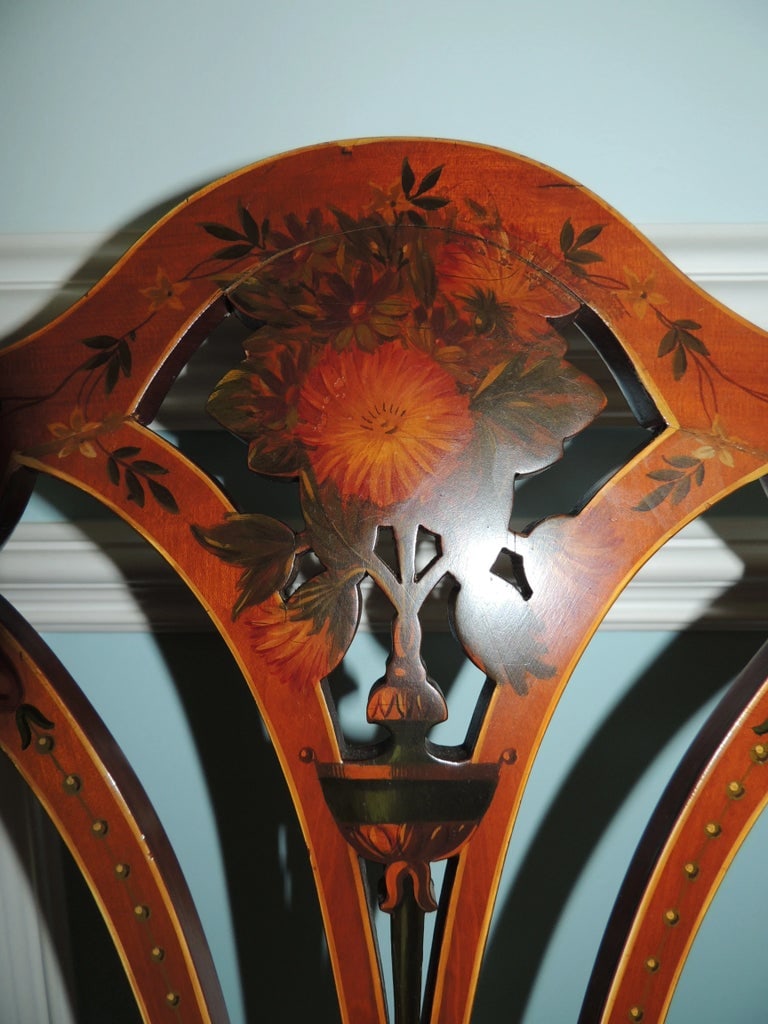 Early 20th Century Antique Adam Style Painted Shield Back Armchairs - Set of 2 - 9