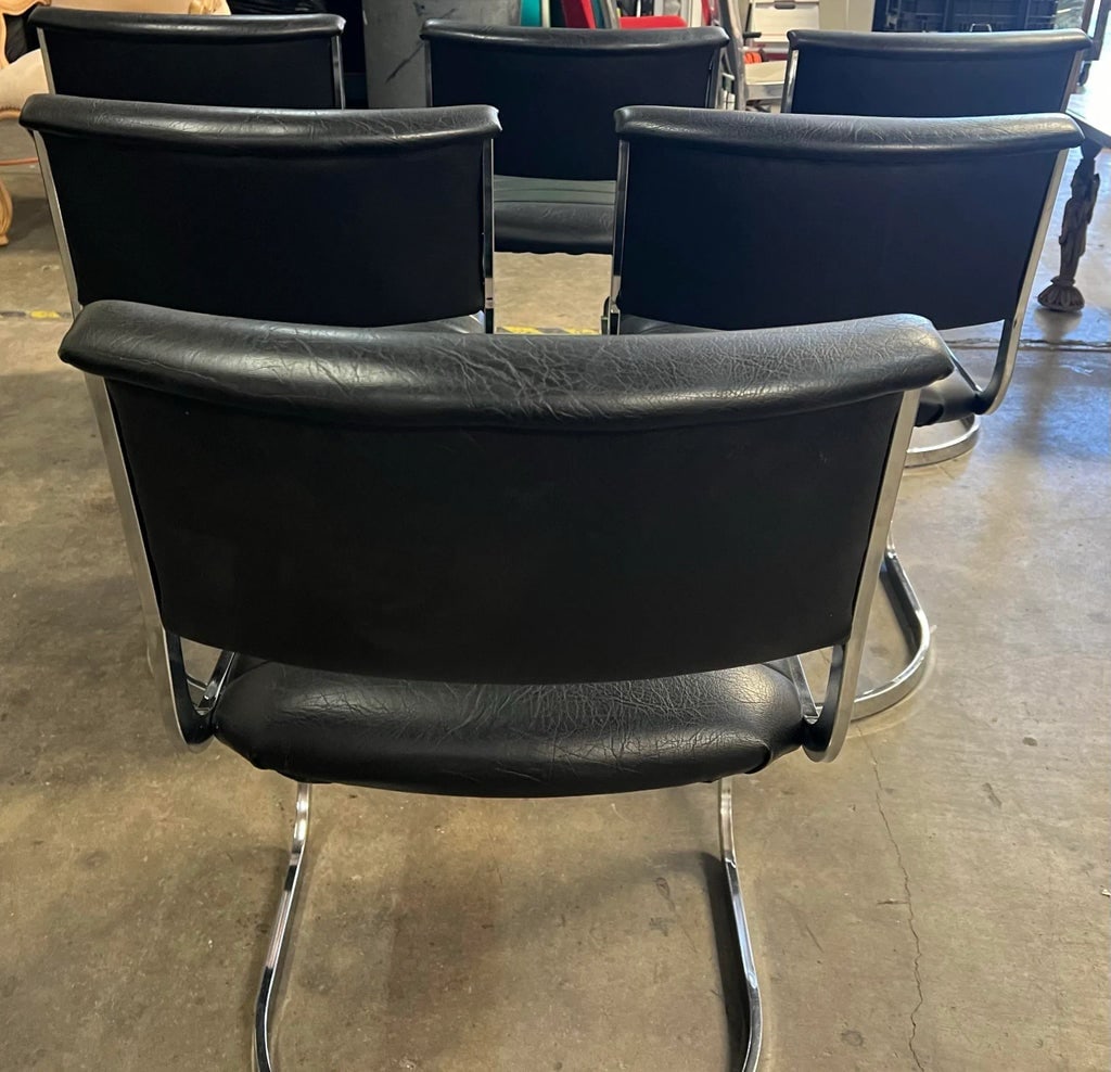 1970's Chrome Sling Dining Chairs in Black Vinyl- Set of 6 - 7
