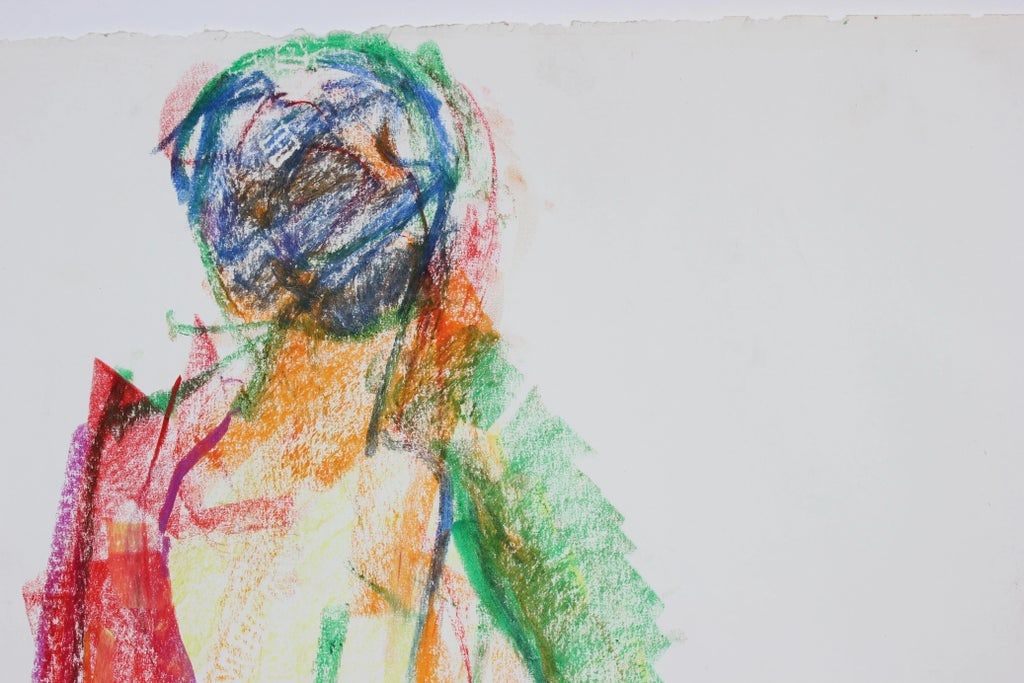 Jack Freeman Colorful Expressionist Abstracted Figure in Wax Crayon, 1980 1980 - 2