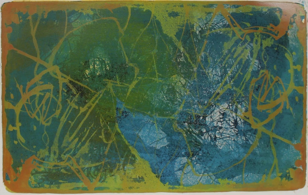 Earl Winston Escher Mid-Century Modernist Abstract Lithograph in Blue and Green - 2