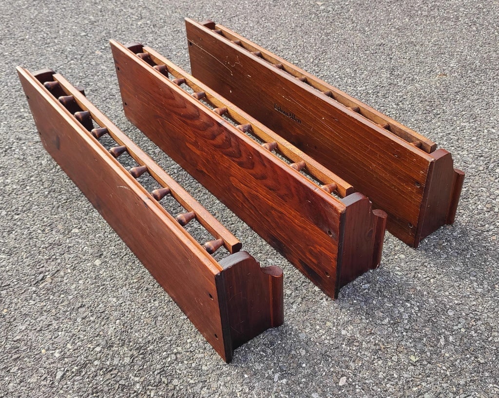 Ethan Allen Dark Wood Shelf With Front Rail and Plate Slot Set of 3 - 2