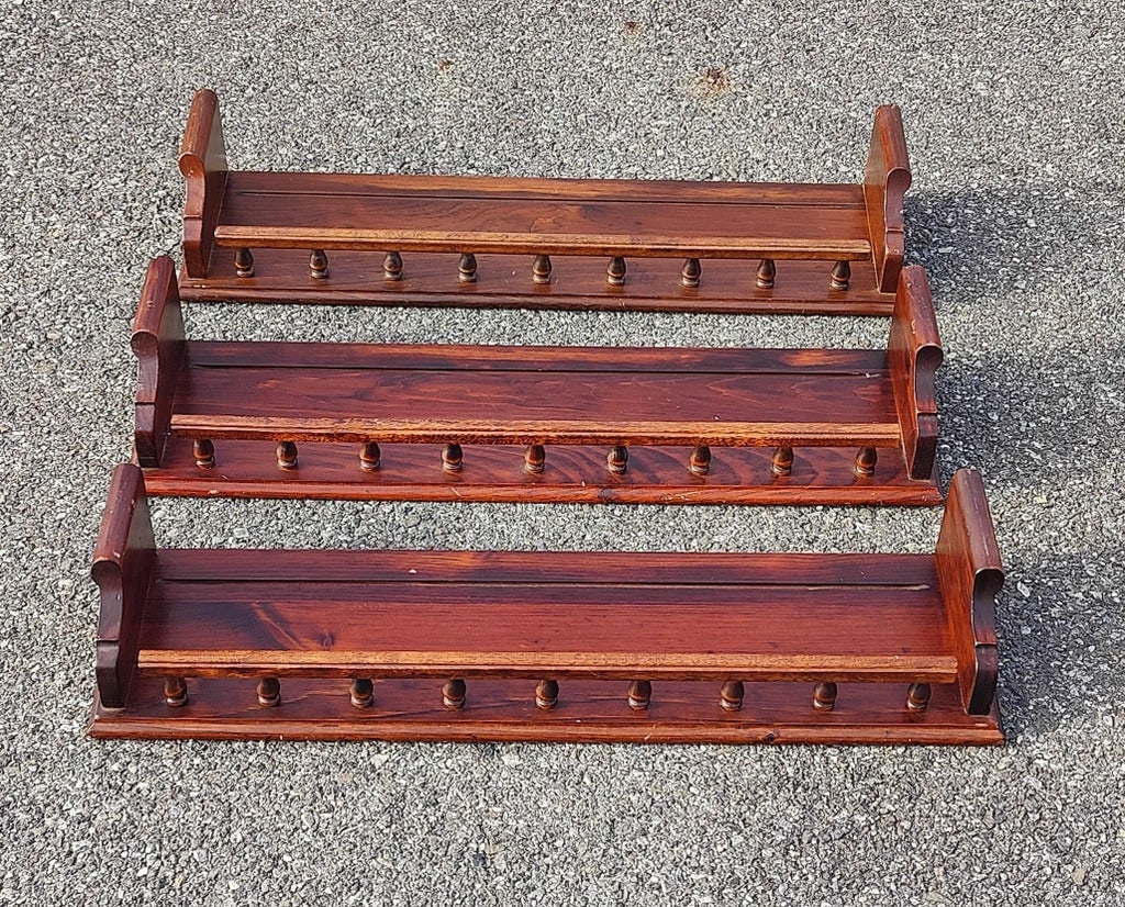 Ethan Allen Dark Wood Shelf With Front Rail and Plate Slot Set of 3 - 4