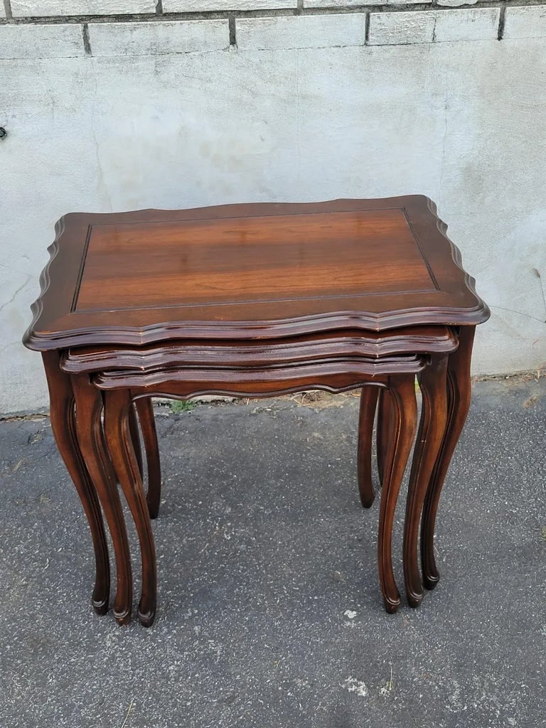 1920s Country French Walnut Nesting Tables - Antique Stacking Side Tables Set - 2