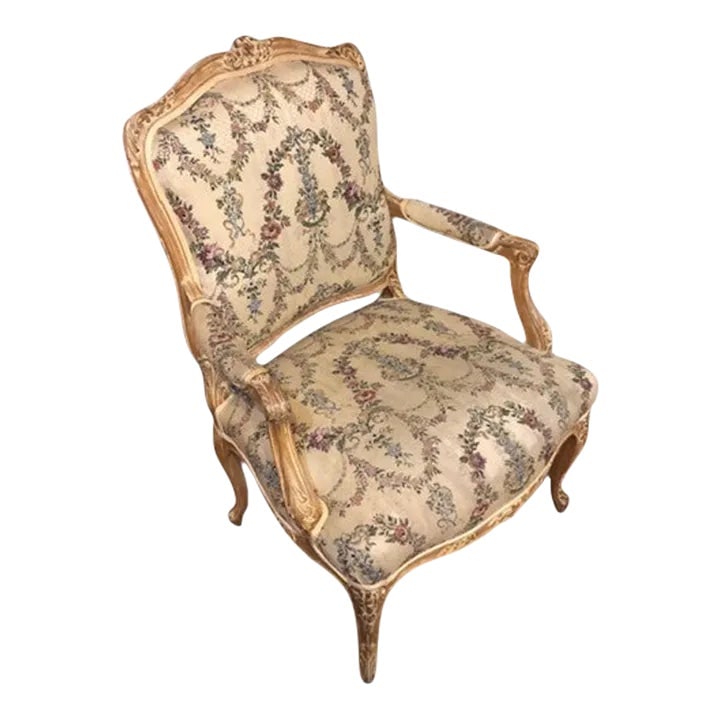Late 19th Century King Louis XV Fauteuil Chair: Experience the elegance of the 19th century with this exquisite Louis XV style armchair. Crafted in Italy between 1850-1899, this piece is a testament to the grandeur of the past, featuring intricate