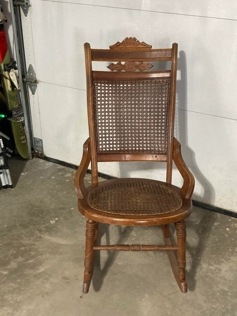 Early 20th Century Victorian Cane Seat Walnut Rocking Chair - 2