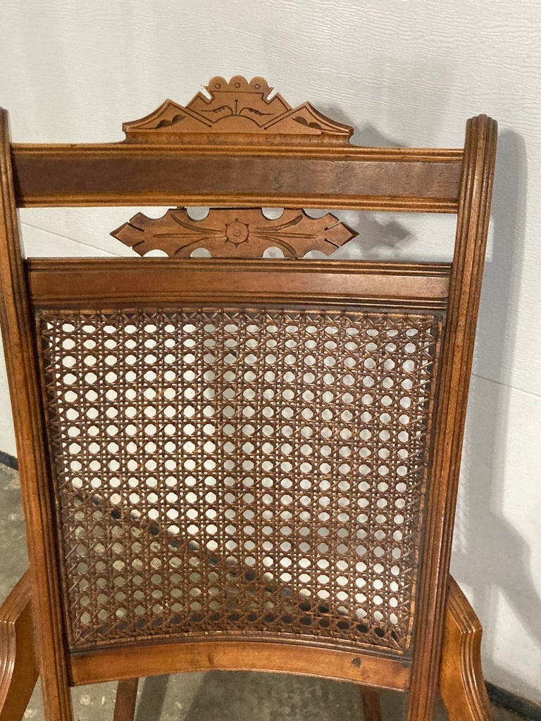 Early 20th Century Victorian Cane Seat Walnut Rocking Chair - 5