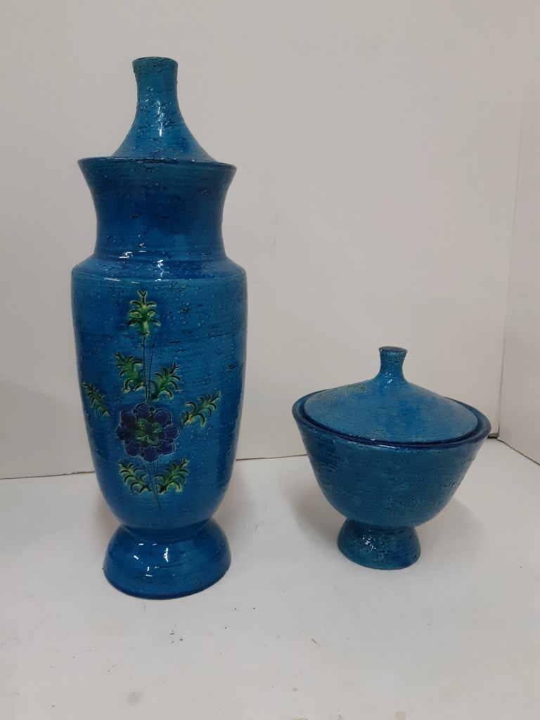 1960s Bitossi Vases Rimini Blue Flowers - a Pair - 2