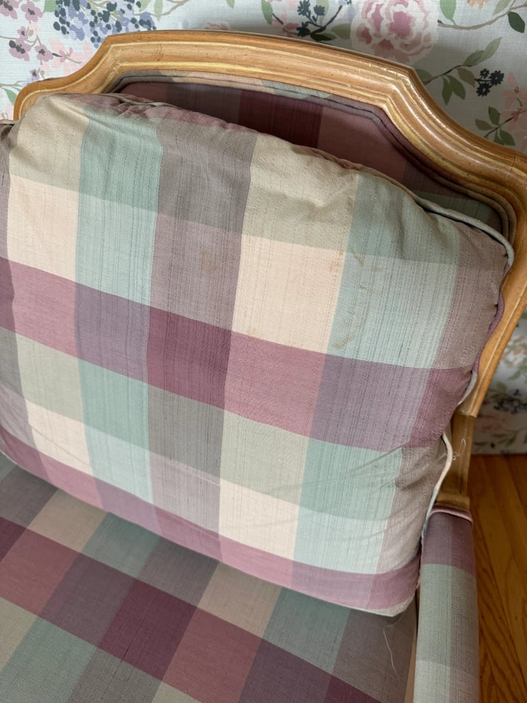 Sherrill Furniture Blue and Lavender Buffalo Check Plaid Upholstered Bergere Chair - 7