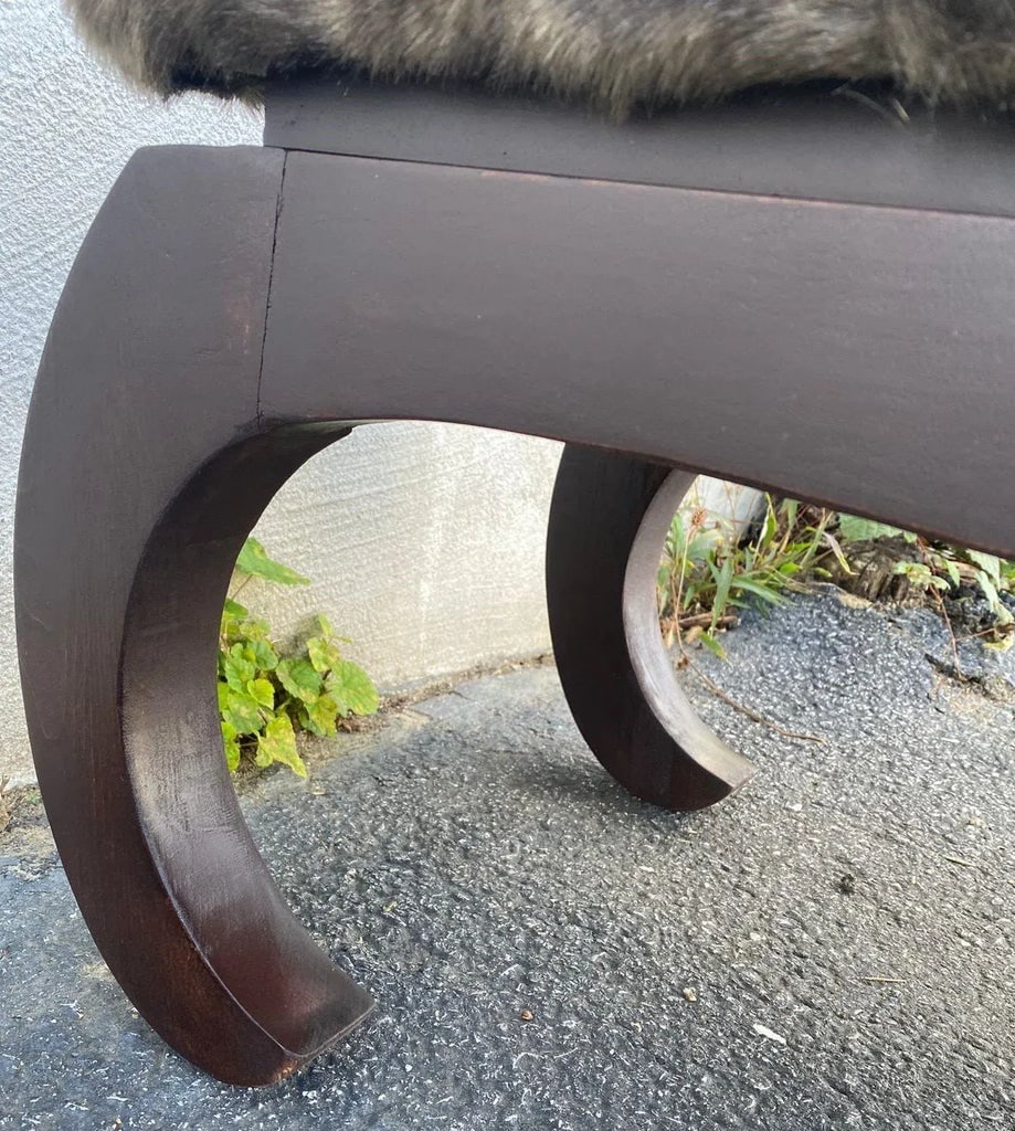 1950s Chinese Style Bench With New Faux Fur Upholstery - 9