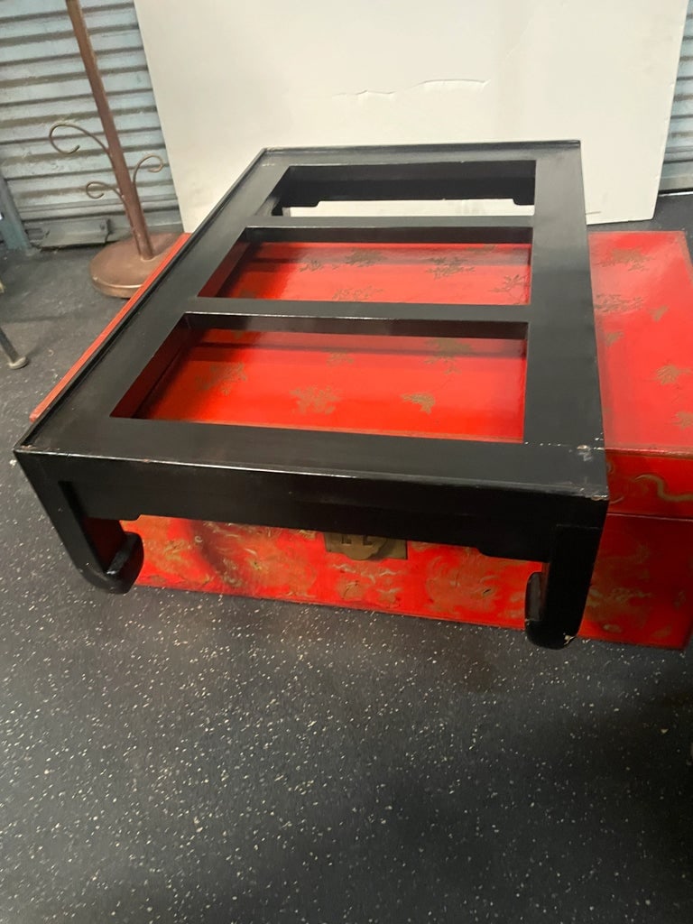 1920s Antique Chinese Hand Painted Red Lacquer Trunk on Stand - 10