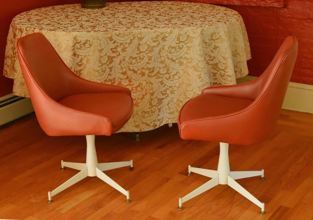 1970s Vintage Progressive Furniture Co. Red Vinyl Swivel Base Chairs- Set of 2 - 2