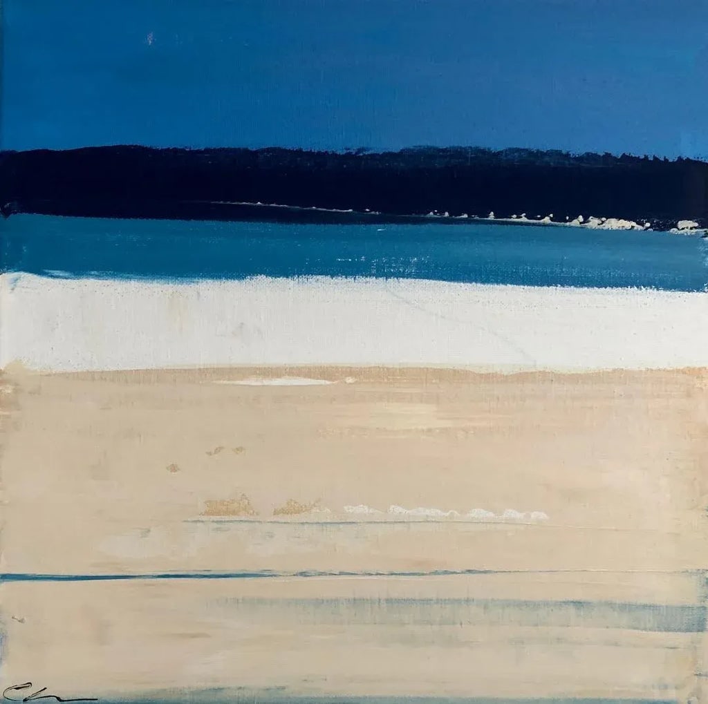 Sand and Sea 6 Painting by Cathe Hendrick: This small acrylic painting on canvas is an abstracted beach and water design using a limited color palette. Condition: Imperfections: No Imperfections Condition Notes: new Origin: United States