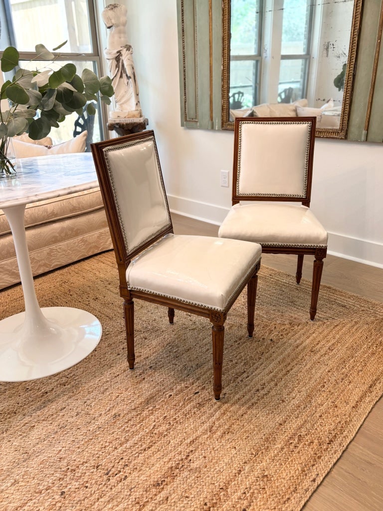 Vintage French Louis XVI Style Square Back Side Chairs - A Pair - 2